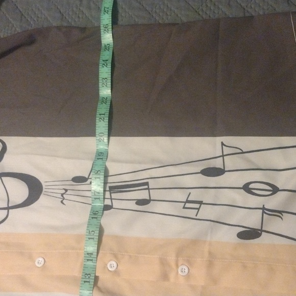 Men's Musical Note Print Shirt - Beige and Gray With Peach Strip - Picture 6 of 6